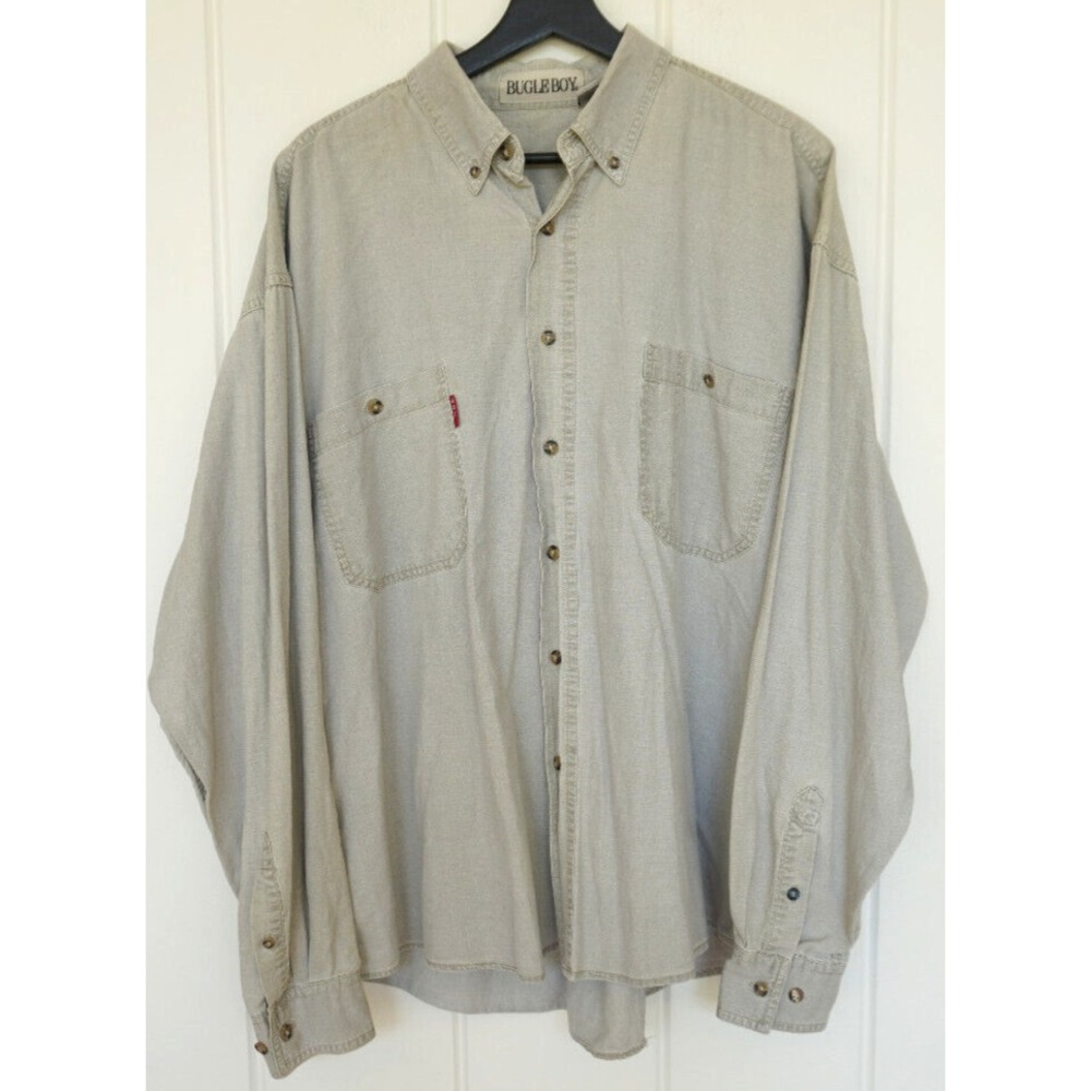 Vintage Bugle Boy Chambray Shirt Mens Extra Large Blue Faded Cotton